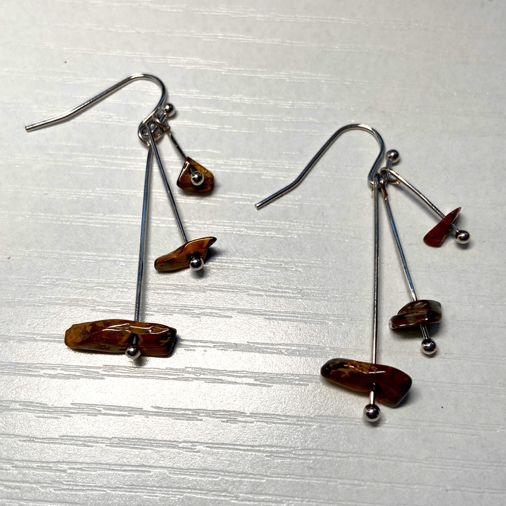 Handmade tiger’s eye earrings.